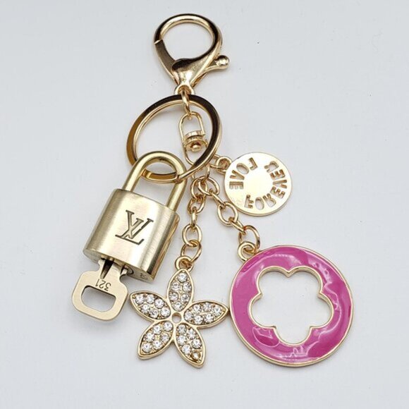 Authentic Louis Vuitton Lock & Key with Unbranded Flower Charm, Keychain - Picture 7 of 8